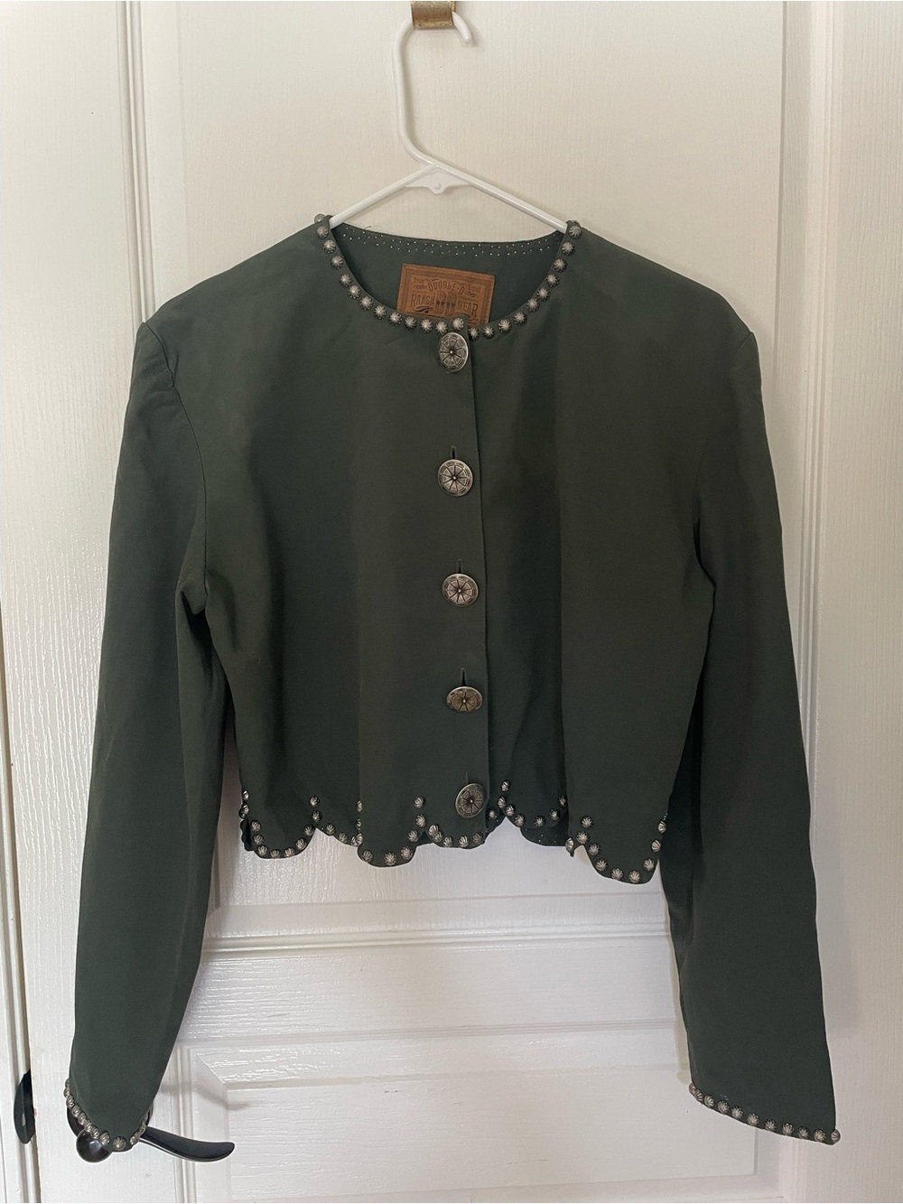 Double D Ranch Dark Green Scalloped Stud-Trim Cropped Jacket